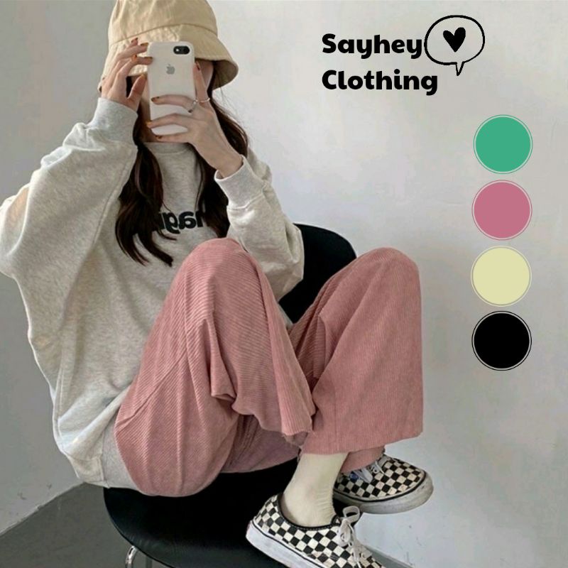 Quần ống rộng lưng cao Ulzzang nhung tăm dáng suông Unisex - Sayhey Clothing