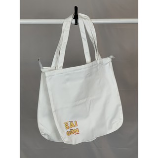 Túi vải Teeworld Canvas Basic Trắng In Chữ Sài Gòn