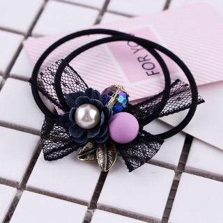 Set 2 Cột tóc hoa xếp nơ ren cao cấp điệu đà