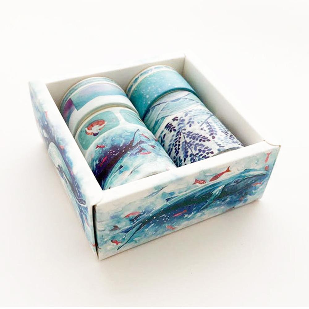 Bộ 8 Cuộn Băng Keo Washi In Họa Tiết Lá Cây Xương Rồng Nhiều Màu Sắc Trang Trí Sổ Tay Nhật Ký