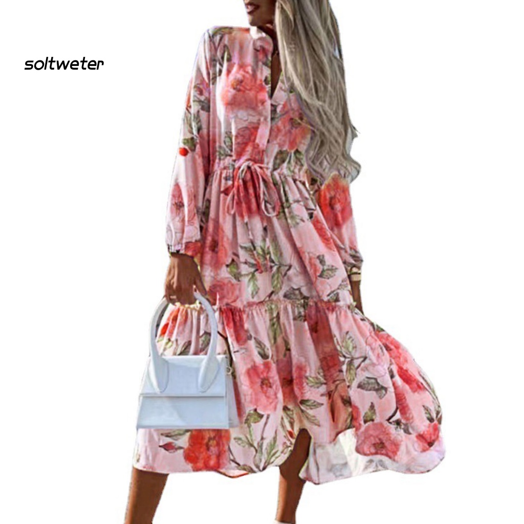 Đầm Tay Dài In Họa Tiết Mùa Hè Thoải Mái Cho Nữ