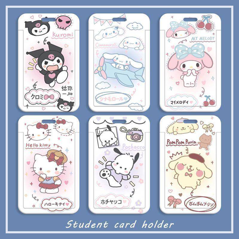 🐼 MKBK 🐼 Thẻ dây đeo thẻ sinh dễ thương Sanrio Hello Kitty Kuromi bọc căn cước thẻ hoc thẻ đi làm viên Vỏ bảo vệ bao đựng thẻ học sinh phù hiệu học sinh dây đeo bảng tên dây đeo bảng tên đồ dùng học sinh