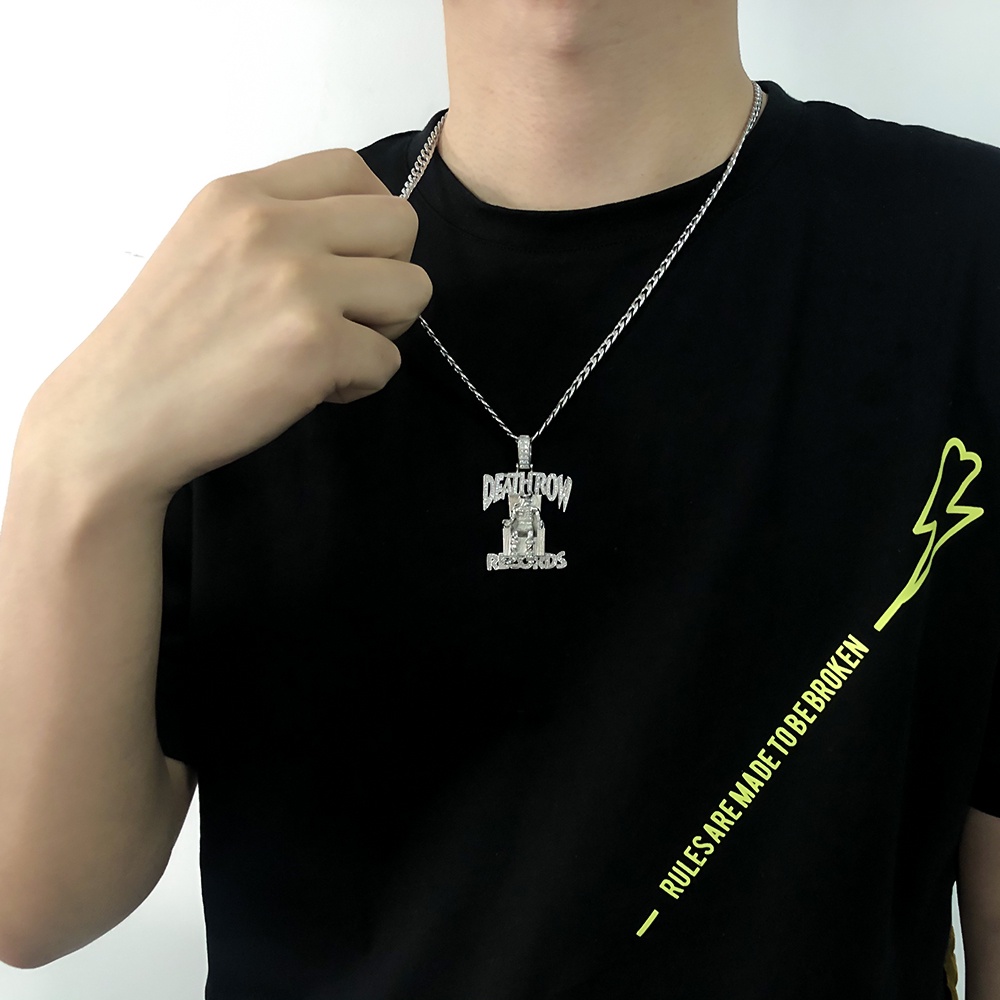 Vòng cổ Đính Đá Zircon Màu Vàng/Bạc Phong Cách Hip Hop Hình Đĩa Than Dành Cho Nam Và Nữ