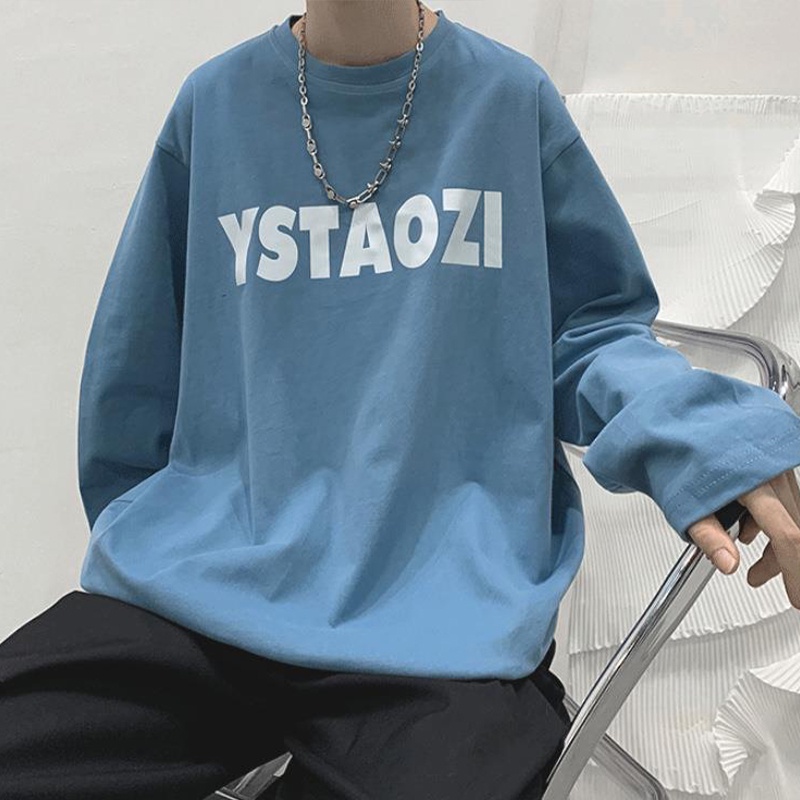 Áo thun AOKANG tay dài cổ tròn dáng rộng in hình thời trang mùa thu cho nam