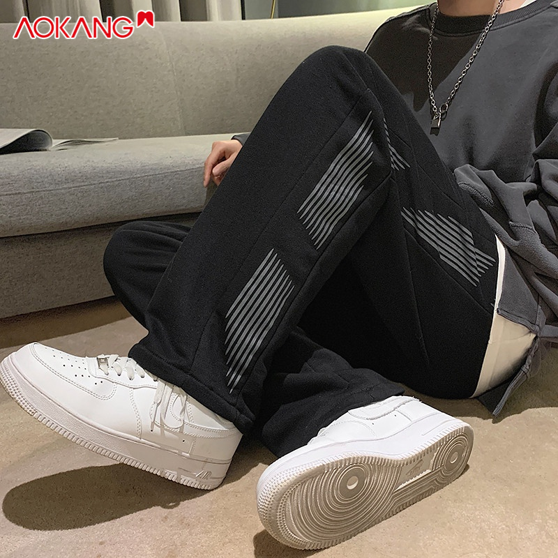 Quần thể thao AOKANG ống rộng họa tiết kẻ sọc thời trang xuân thu dành cho nam