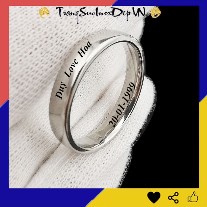 Nhẫn mo tròn inox bản 4mm khắc tên theo yêu cầu - Tặng hộp đựng xinh xắn