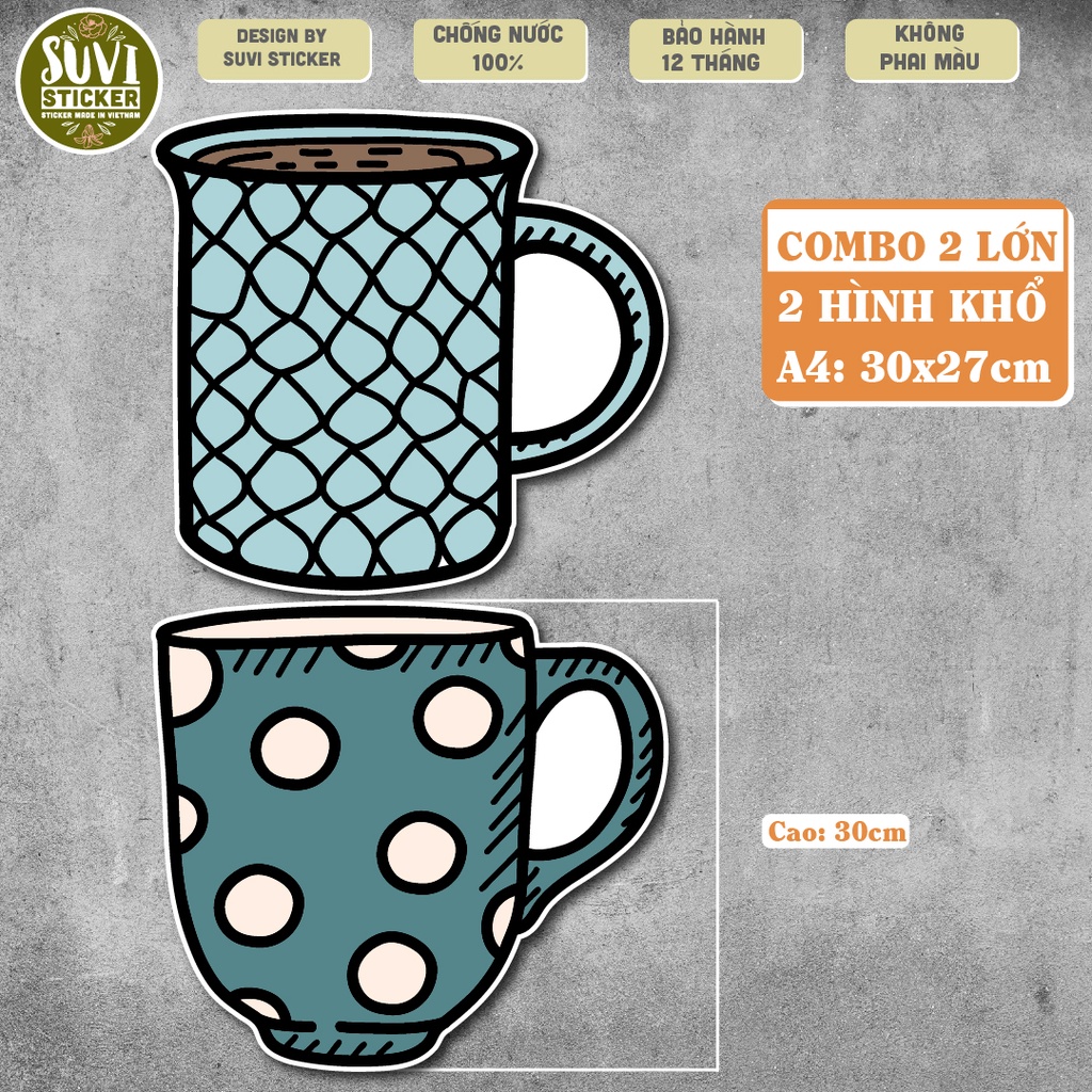 Decal Cup Decor khổ lớn trang trí tường, dán kính, trang trí quán cà phê khổ A4, A5 chống nước. MSP: KL06