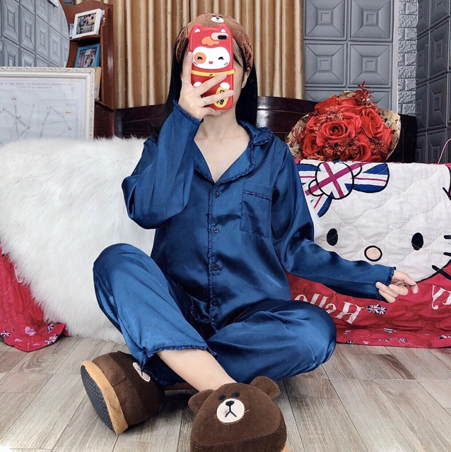 Đồ bộ pijama Lụa viền bèo-Tay dài Quần dài | BigBuy360 - bigbuy360.vn