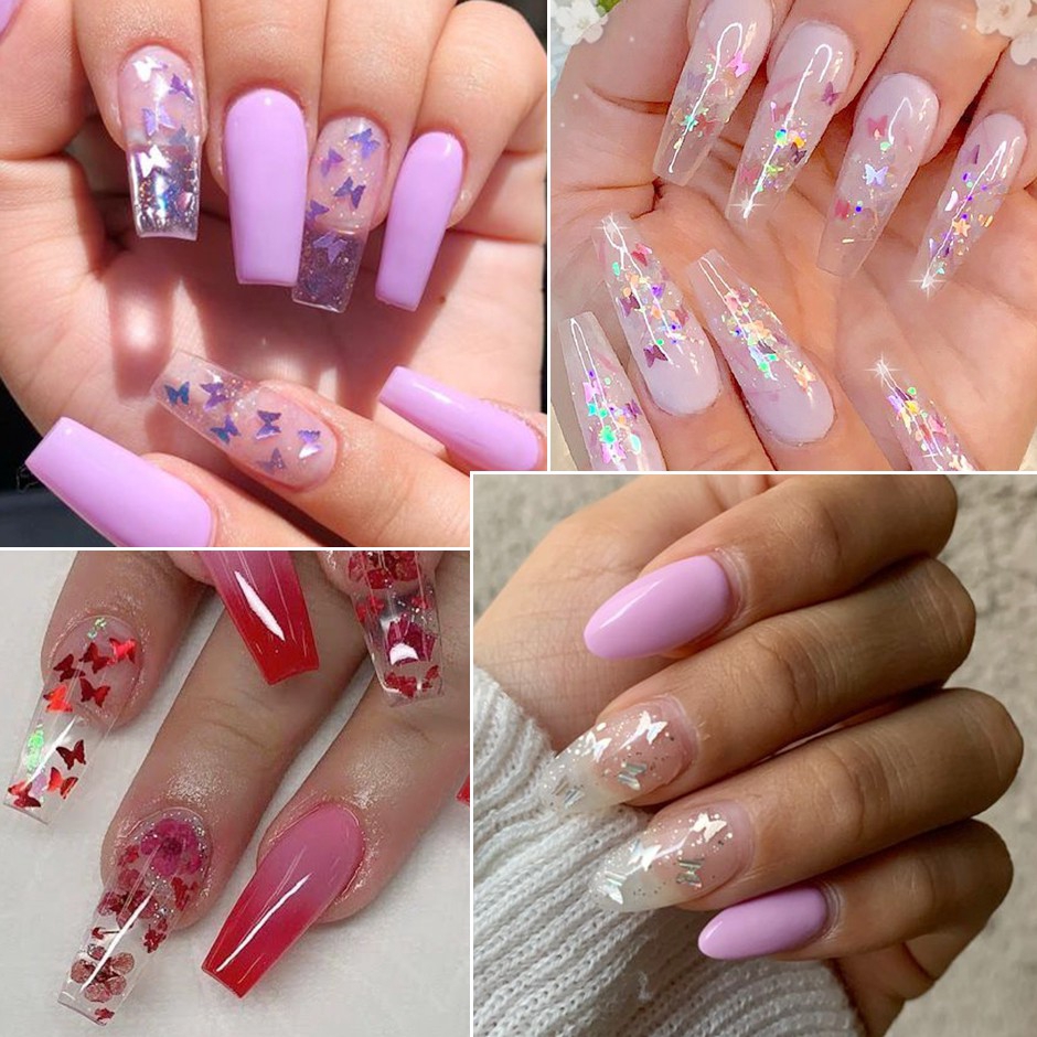 HAMA NAIL Hộp Lá Kim Tuyến Trang Trí Móng tay Hình Bướm 3D