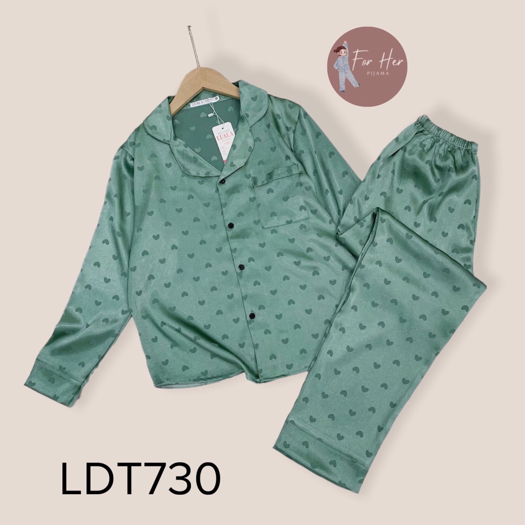 Đồ Bộ Pizama Lụa Gấm Tay Dài Quần Dài Pijama Hoạ tiết Tim Bộ mặc nhà sau sinh