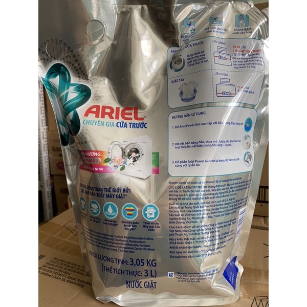 Nước giặt ariel túi 3,05kg bền mầu hương sen và nhài ( cửa trước)