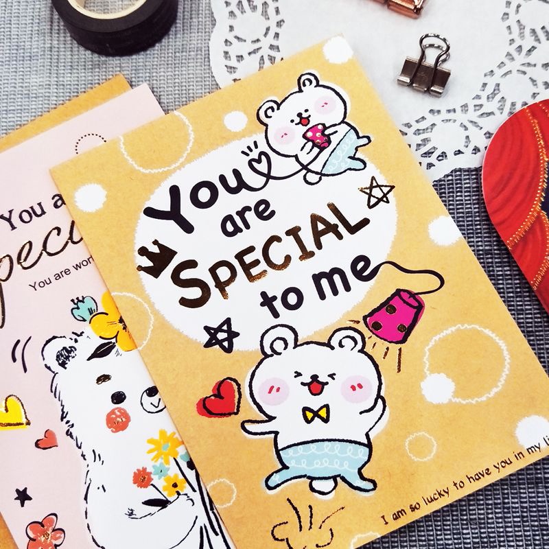 Thiệp giấy For You Greeting Card Cao Cấp Nhập Từ Đài Loan FK2527 với Chữ Nhũ Vàng và Họa tiết Cute 10.4x15cm
