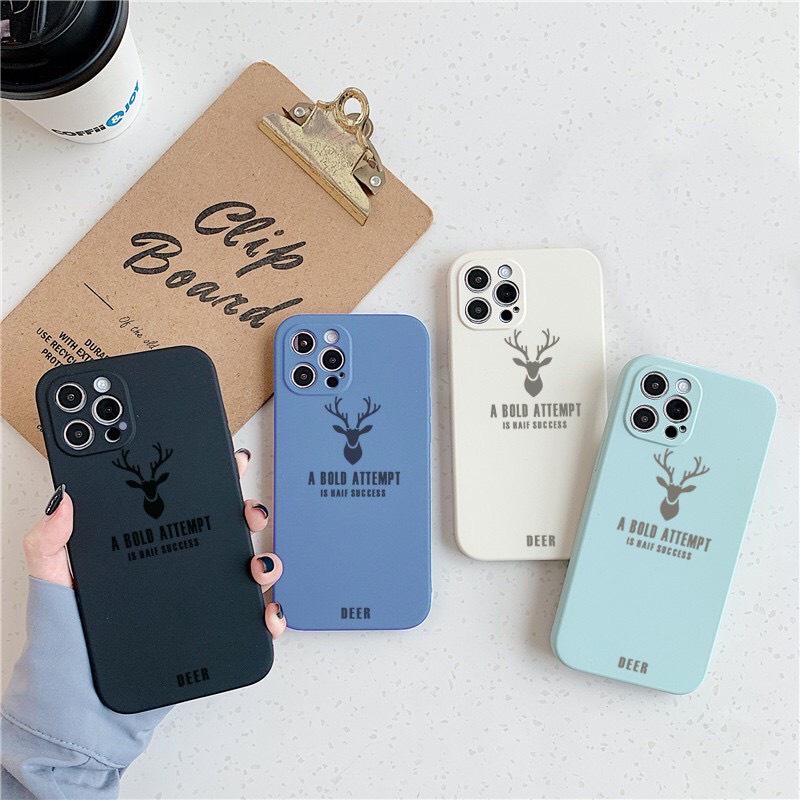 Ốp Lưng iPhone Cạnh Vuông,Bảo Vệ Camera In Hình Hươu DEER 7Plus,8Plus,x,xs,xsmax,11,11Promax,12,12promax,13,13promax