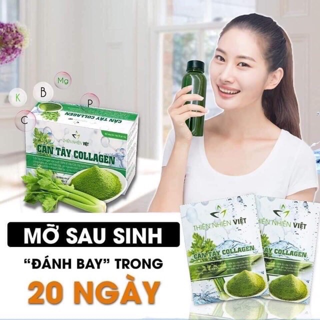 Cần Tây collagen thiên nhiên việt - hộp 30 gói - giảm cân hết nám