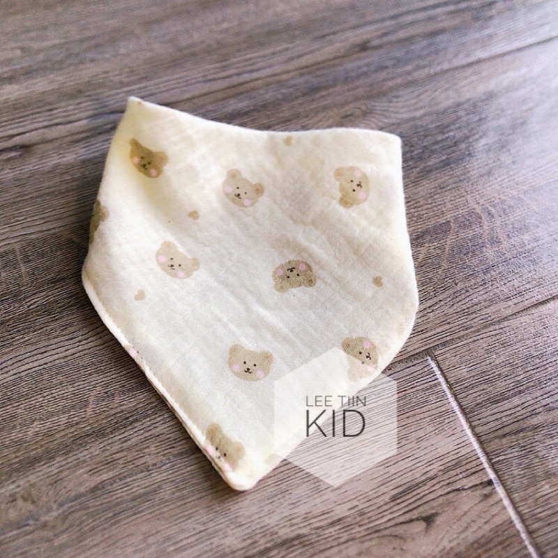 Yếm tam giác xô muslin 4 lơp hình gấu, thỏ siêu xinh cho bé trai, bé gái