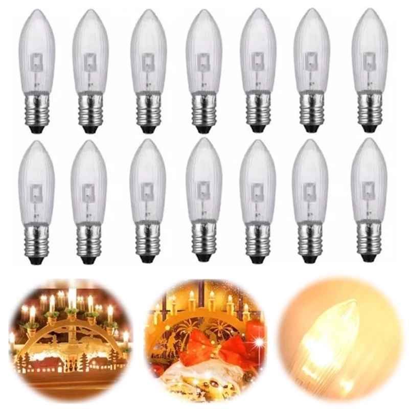 Set 10 Bóng Đèn LED Hình Nến 10V-55V AC E10 Ánh Sáng Trắng Ấm Có Thể Thay Thế Trang Trí Đa Ứng Dụng