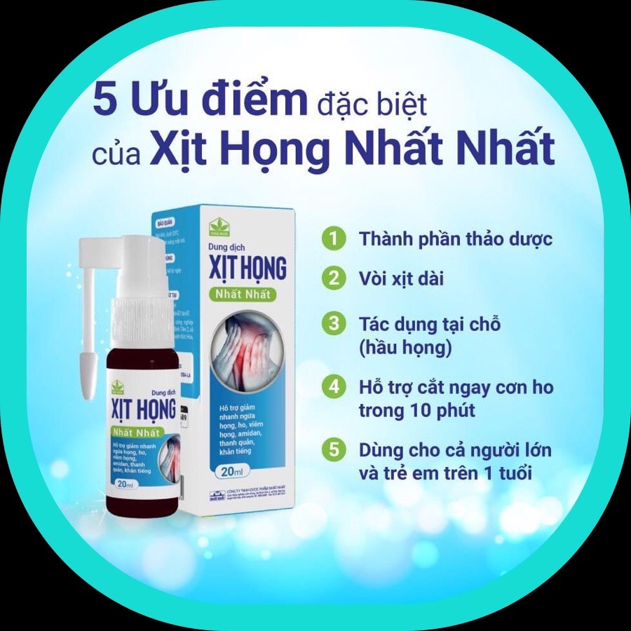 Dung dịch xịt họng Nhất Nhất hỗ trợ làm giảm nhanh ngứa họng, ho, viêm họng, amidan, thanh quản, khản tiếng