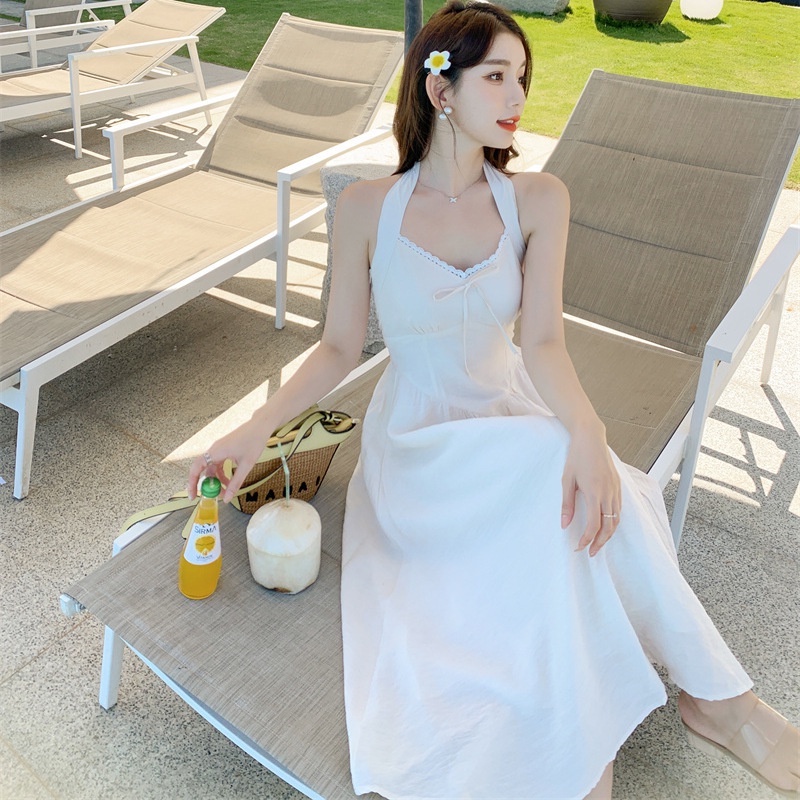 Váy đi biển trắng Đầm nữ đẹp maxi 2 dây dáng dài rộng bigsize bikini kiểu Hàn Quốc vintagebabydoll hở lưng 8516 DK7T101