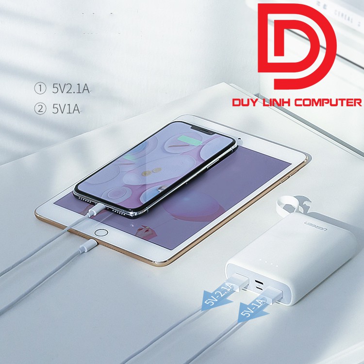 Pin sạc dự phòng màu trắng Ugreen 60197 dung lượng 10000Mah