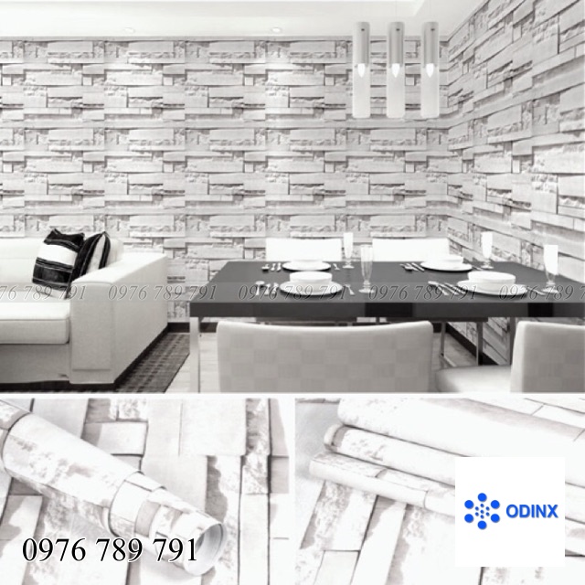 10m Giấy dán tường (decal cuộn) Giả gạch xám có keo sẵn bóc dán đơn giản