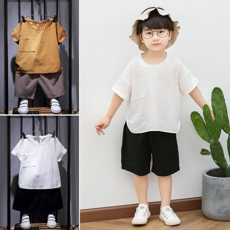 Bộ quần áo trẻ em vải đũi áo cộc tay kèm quần đùi cho bé 8-18kg Củ khoai tây shop mặc hè thoáng mát