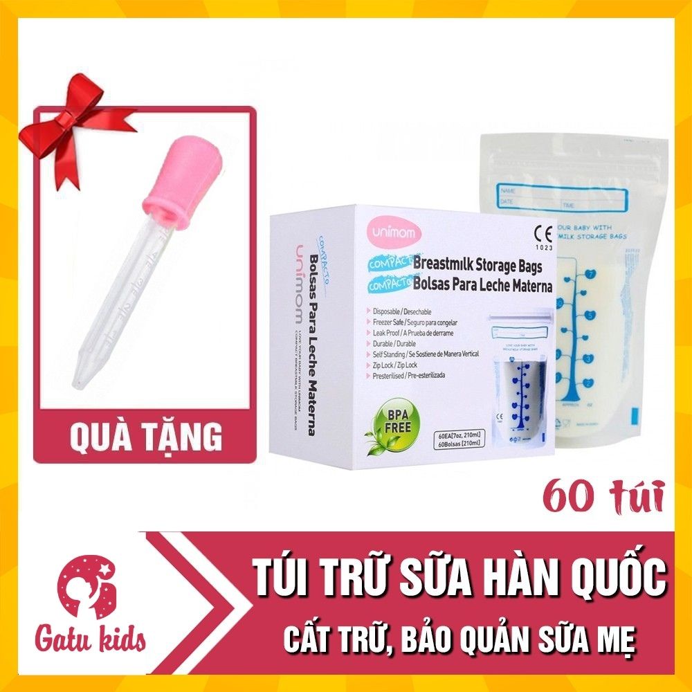 [ Tặng 1 ống hút sữa] - Hộp 60 Túi trữ sữa đựng sữa mẹ Unimom - Hàn Quốc - Loại 210ml