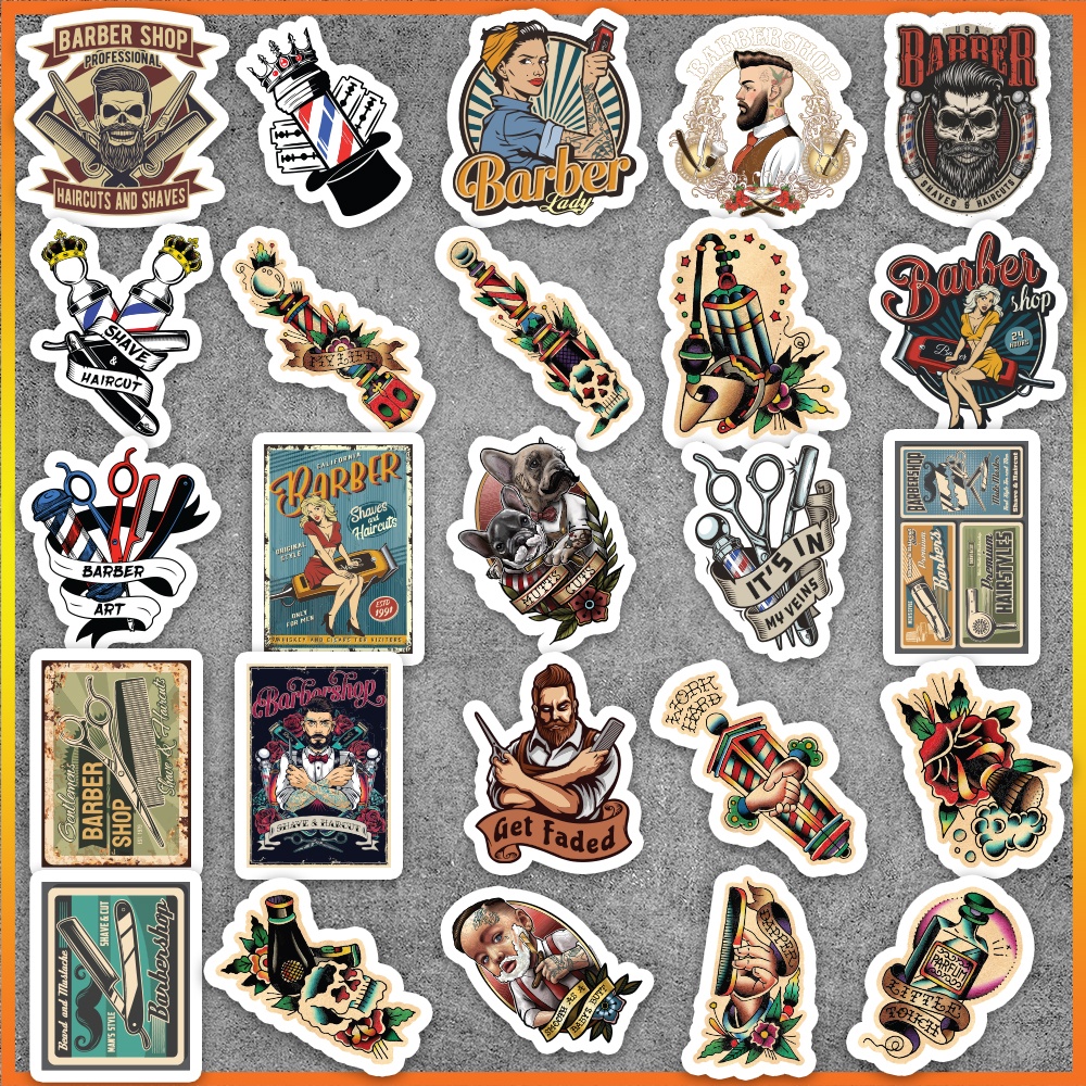 Set 50 cái Sticker Baber chống nước, hình dán Baber retro vintage dán vali, điện thoại, laptop