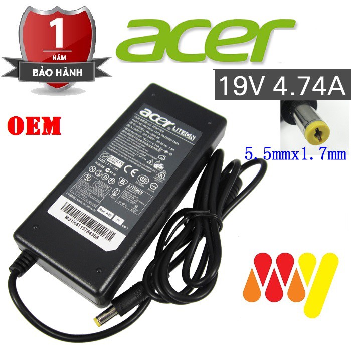 Sạc Laptop Acer 19V 4.7A Loại Tốt - Zin Adapter Kèm Dây Nguồn XỊN - NEW 100%