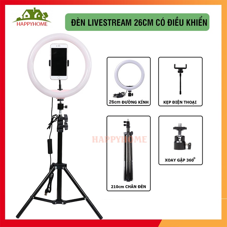 Đèn livestream size 26cm Hỗ trợ ánh sáng Chụp Ảnh, Make Up Trang Điểm, Chụp ảnh sản phẩm 3 Chế Độ Sáng