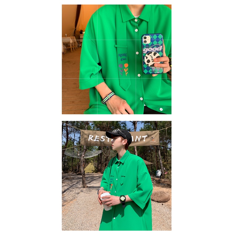 Áo Sơ Mi Tay Ngắn Chất Lụa Lạnh Phong Cách Hong Kong Cá Tính