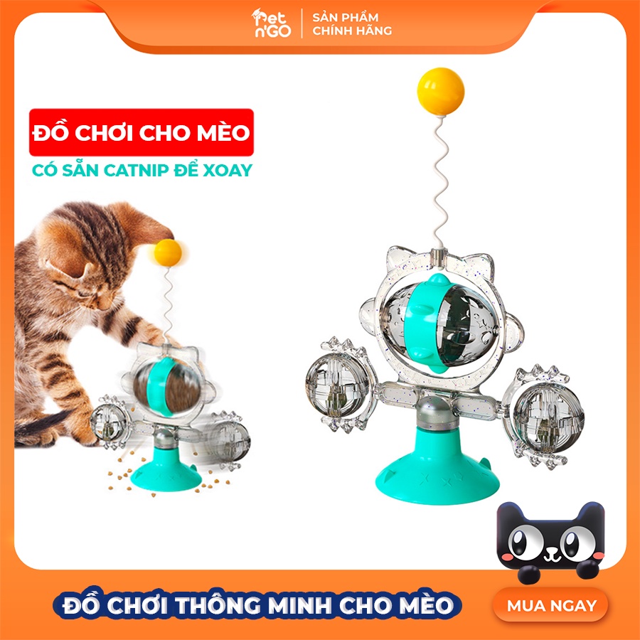 Đồ chơi thông minh đa năng cho mèo, đồ chơi xoay 360 gắn cố định cho mèo tự chơi