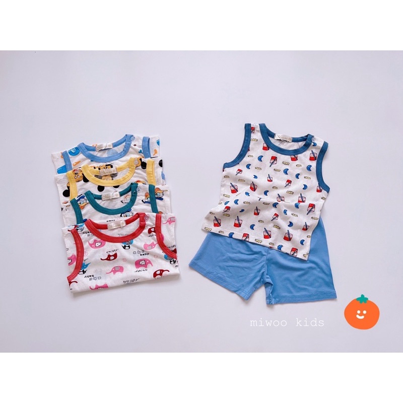 BL01 Bộ Ba Lỗ Thông Hơi Quần Thun Lạnh Miwookid Hoạ Tiết Disney Cho Bé Từ 8kg đến 18kg