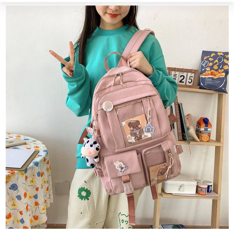 Balo Ulzzang chống nước thời trang cho nữ (kèm sticker và ảnh thẻ)