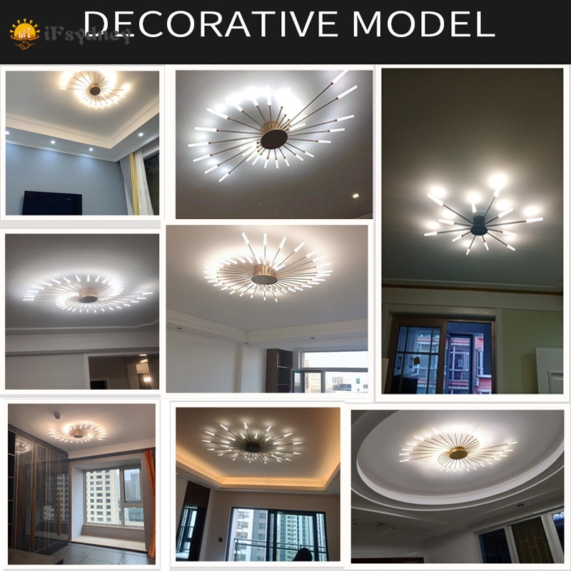Đèn trần bóng LED bằng sắt màu vàng đen hiện đại phong cách Bắc Âu trang trí phòng khách/phòng ngủ