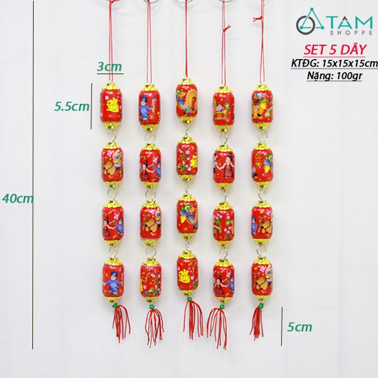 Set 5 dây 4 lồng đèn dài họa tiết treo cây mai đào T-PKTMD-65