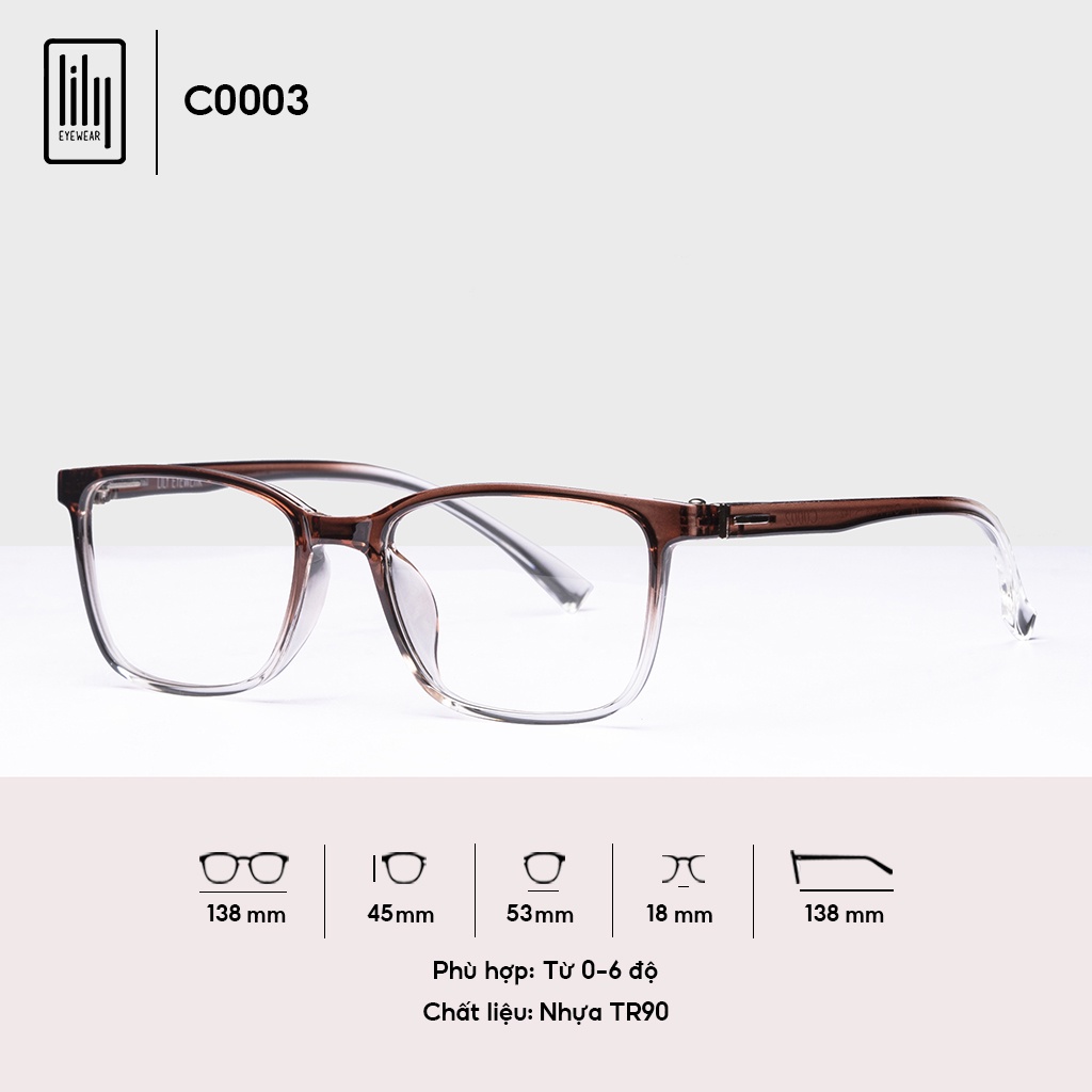 Gọng kính nam nữ LILYEYEWEAR mắt vuông cơ bản dễ đeo thiết kế thời trang hàn quốc c0002