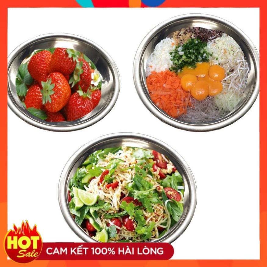 Thau chậu sâu lòng inox su 304 siêu dày nhiều size 18-20-22- 24-26-30-32-34-36-38-40cm,bát trộn bột inox