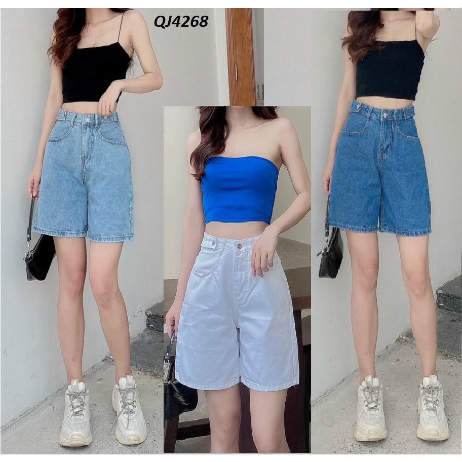 Quần Ngố Nữ Jeans Cotton Dáng A Ống Rộng QJ4268