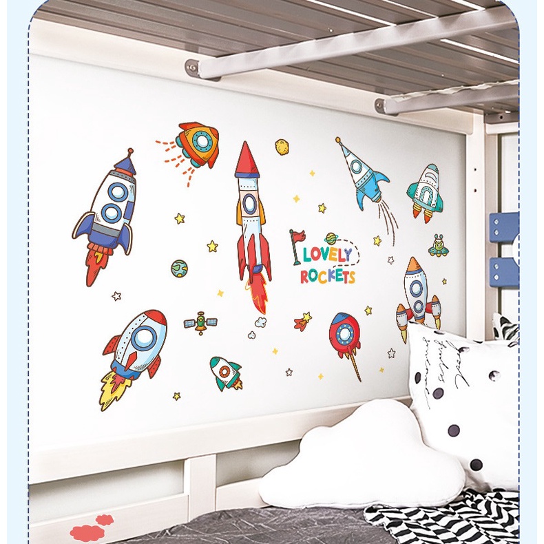Decal dán tường cho bé trai Phi thuyền Lovely rocket