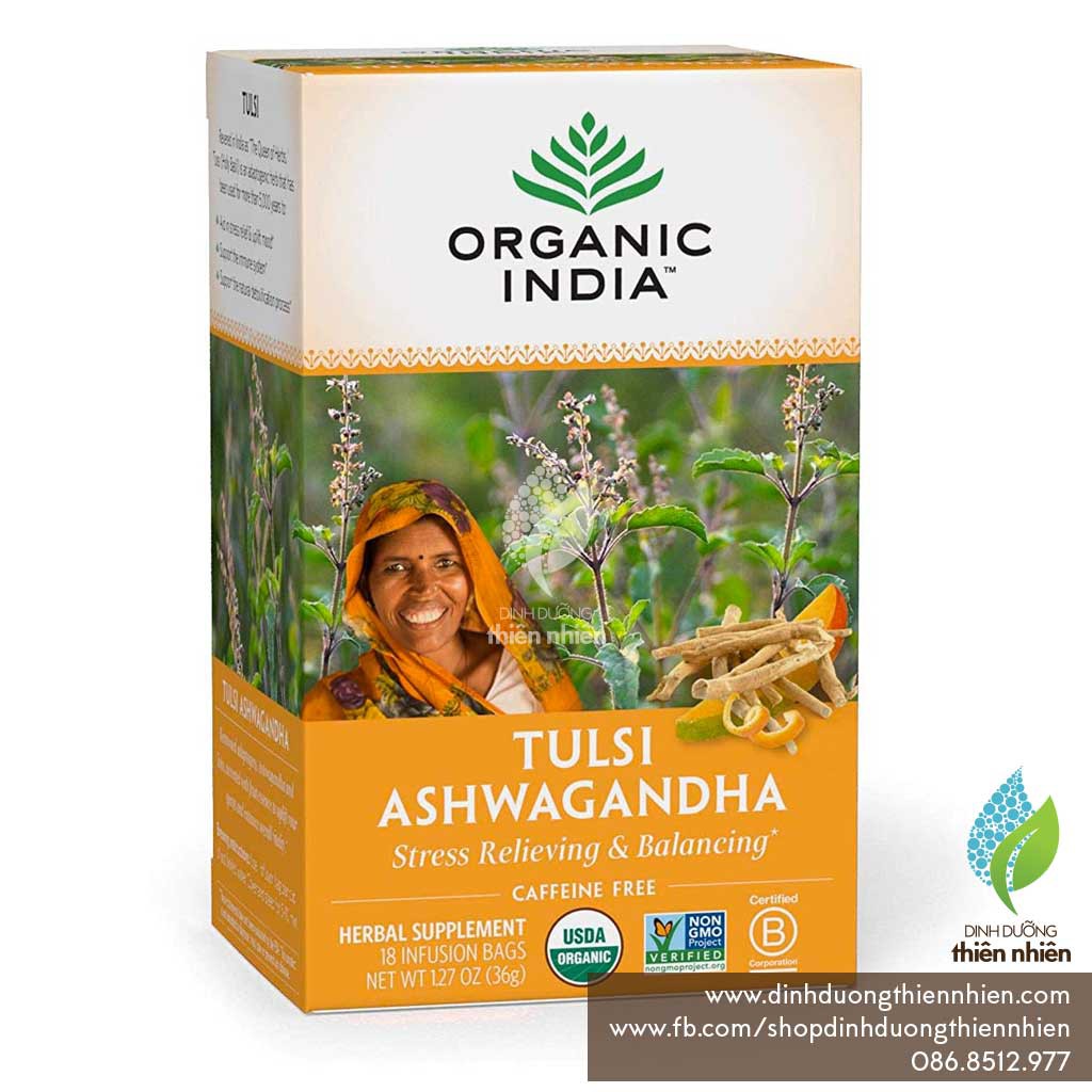 Trà Sâm Ấn Độ Hữu Cơ Tulsi Organic India Tulsi Ashwaganda Herbal Tea