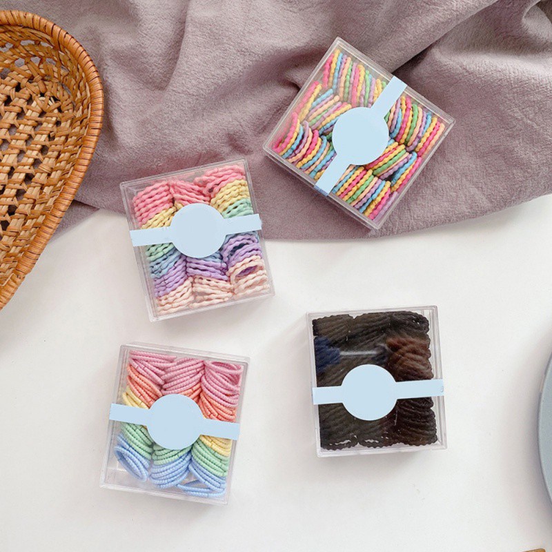 Set 100 dây cột tóc co giãn màu kẹo sặc sỡ đáng yêu
