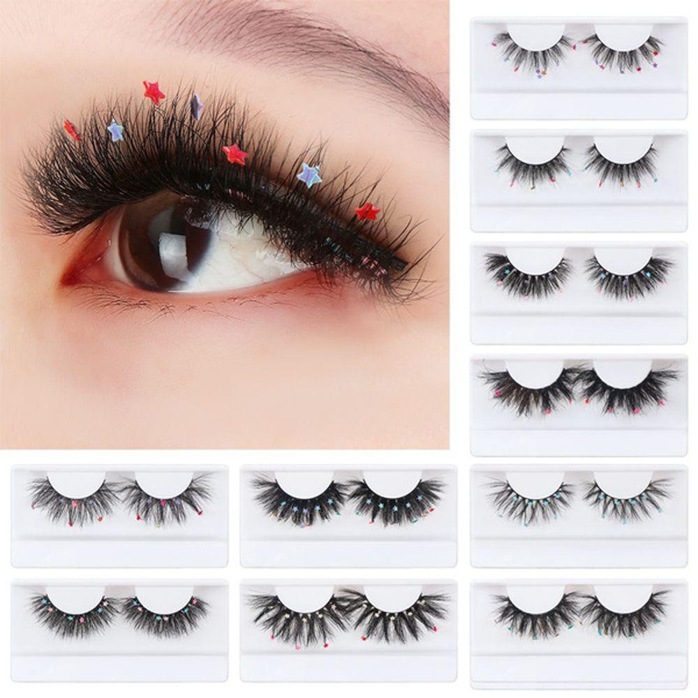 QQMALL Lông Mi Giả 3D Đính Kim Sa Lấp Lánh Tự Nhiên Lâu Trôi