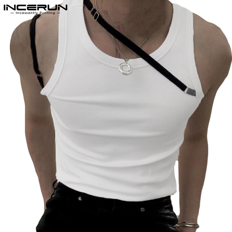 INCERUN Áo Tank Top Phối Dây Cột Thời Trang Mùa Hè Cho Nam Giới