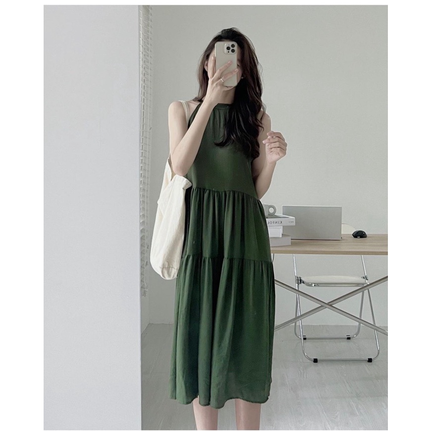 Đầm Maxi Xanh 💖DEMISS💖 Váy Maxi Xanh Suông Cổ Yếm Năng Động Xinh Xỉu - V-XANH-32
