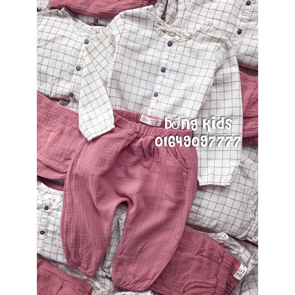 Bộ Bé Gái Sơ Mi Kẻ Ô + Quần Đũi 12-18m