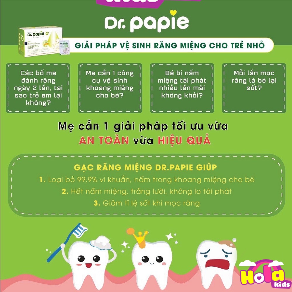 Gạc rơ lưỡi Dr Papie chăm sóc răng miệng cho bé HolaKids hộp 30 miếng