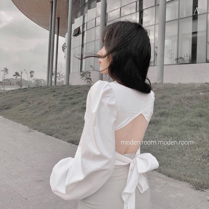 SET ÁO SƠ MI CỔ VUÔNG NƠ LƯNG VÀ CHÂN VÁY CHỮ A