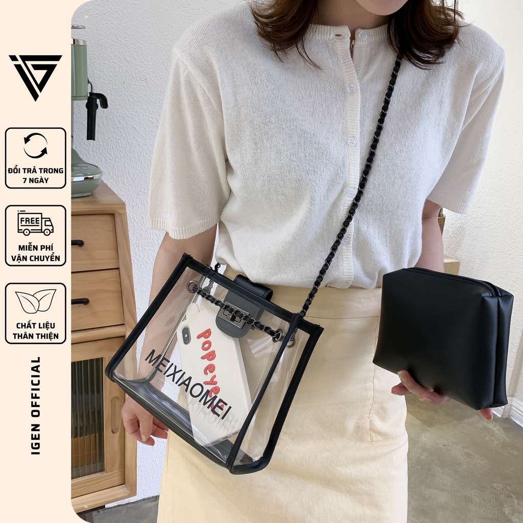 Túi đeo chéo nữ trong suốt, túi xách tay nhựa PVC cao cấp thời trang Hàn Quốc