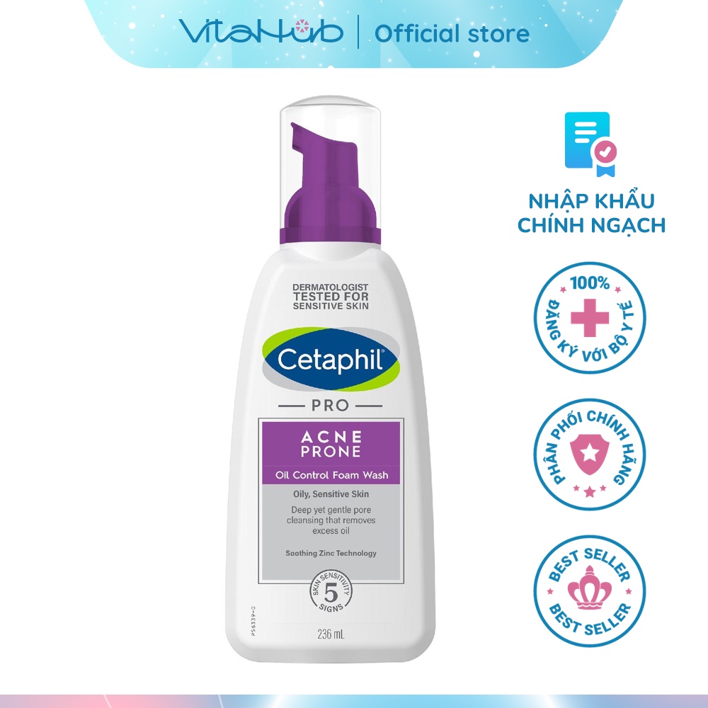 Sữa rửa mặt tạo bọt cho da dầu mụn Cetaphil Pro Ance Prone Oil Control Foam Wash 236ml
