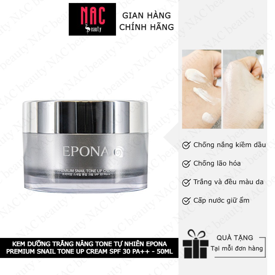 Kem Dưỡng Trắng - Nâng Tone Mỏng Nhẹ - Tự Nhiên Epona Premium Snail Tone Up Cream SPF 30 PA++ 50ml